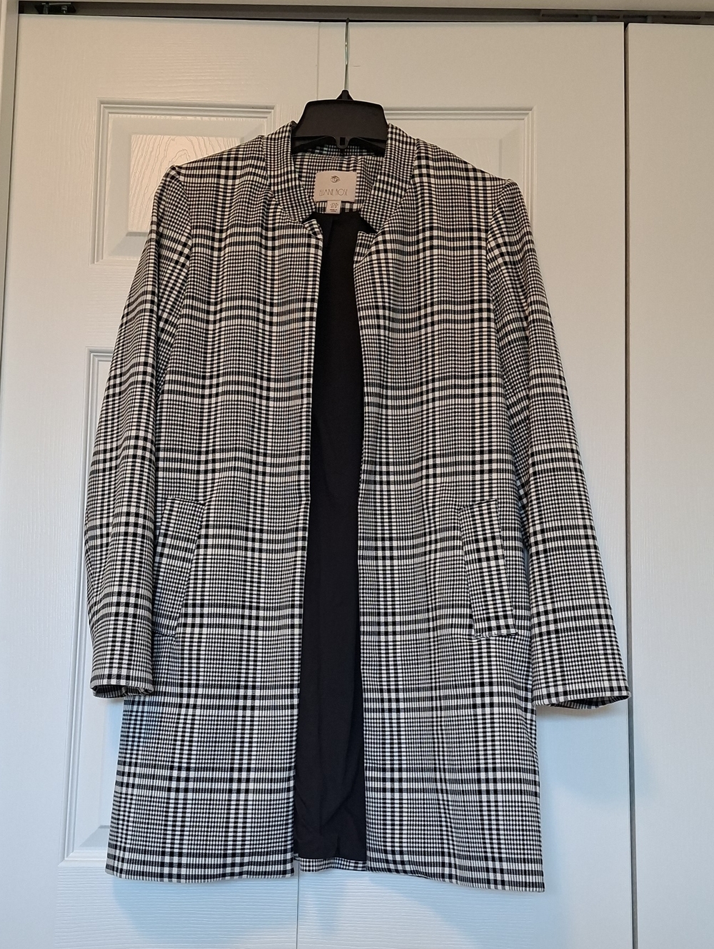 Plaid Longline Jacket Coat - Black & White